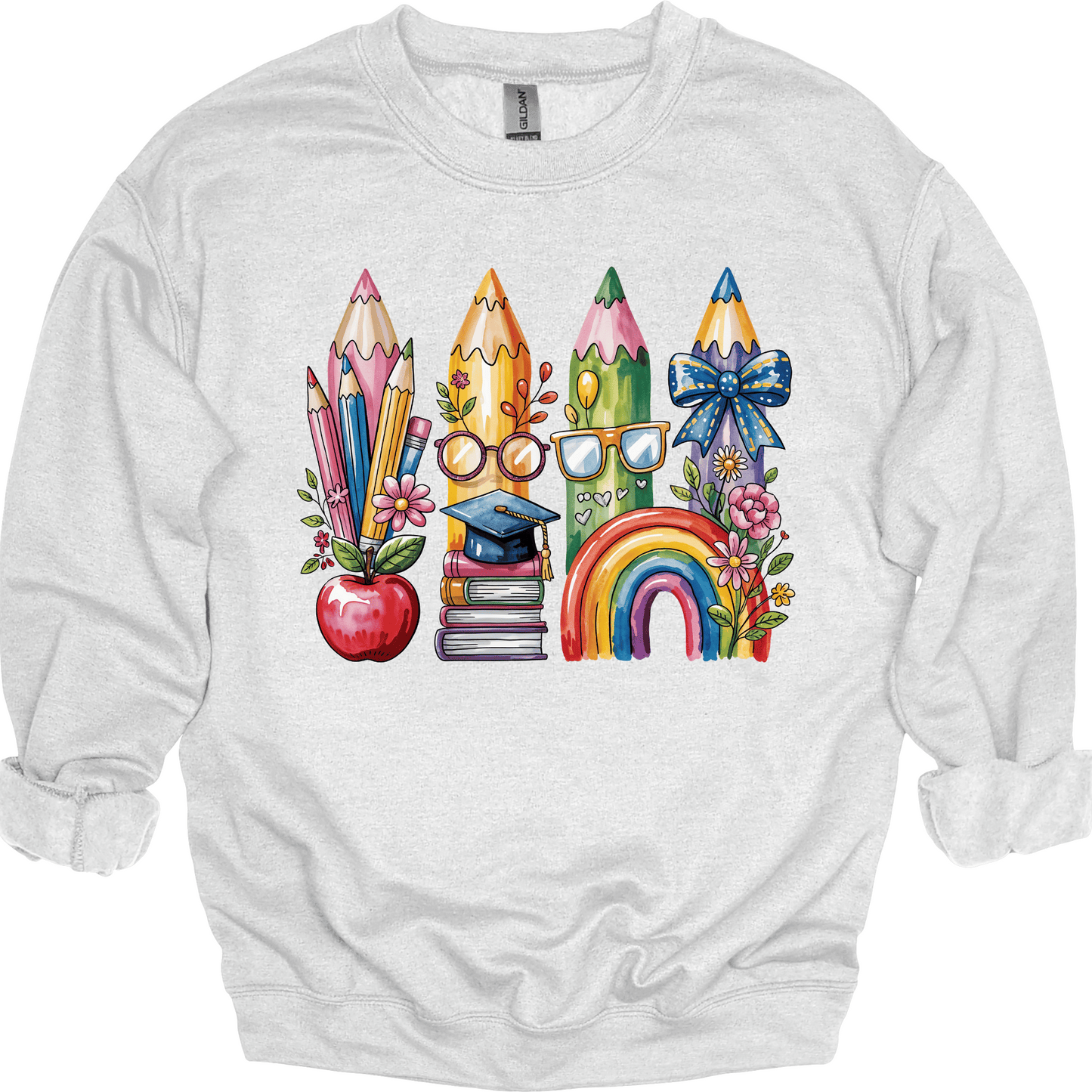 Watercolor Rainbow Pencil Teacher | Tee & Crewneck