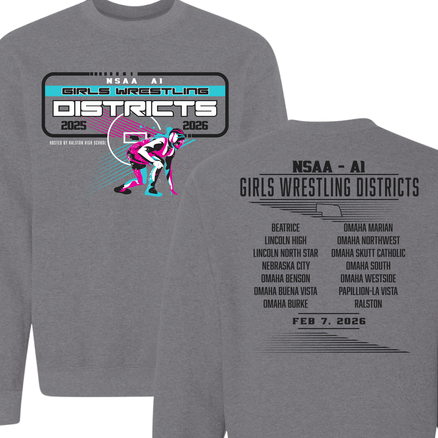 NSAA A-1 Girls Wrestling Districts | Crewneck Sweatshirt