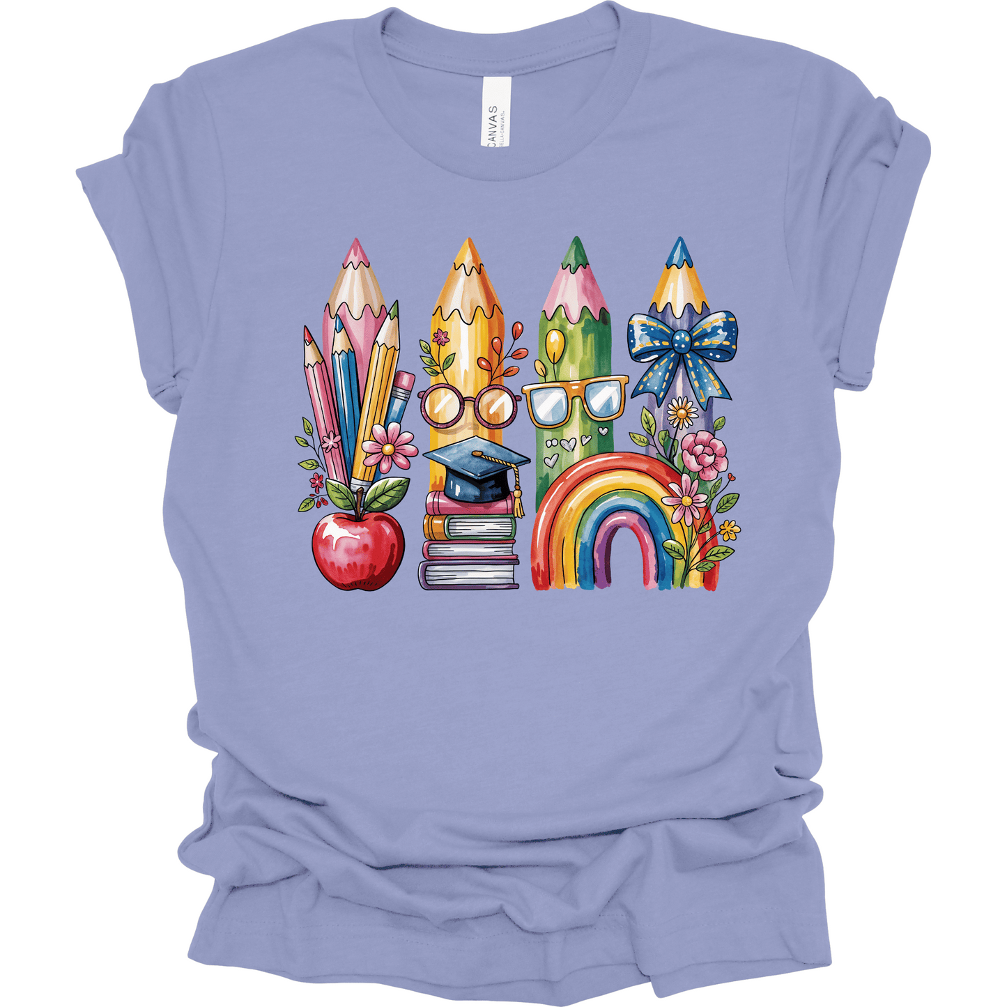Watercolor Rainbow Pencil Teacher | Tee & Crewneck