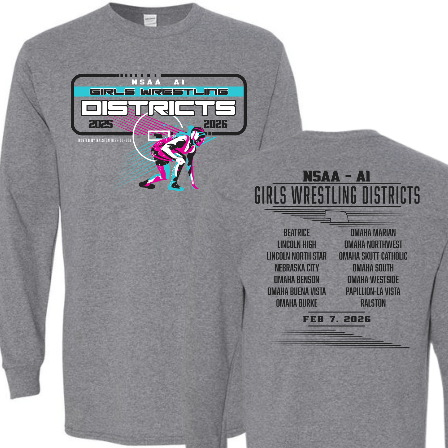 NSAA A-1 Girls Wrestling Districts | Long Sleeve T-Shirt