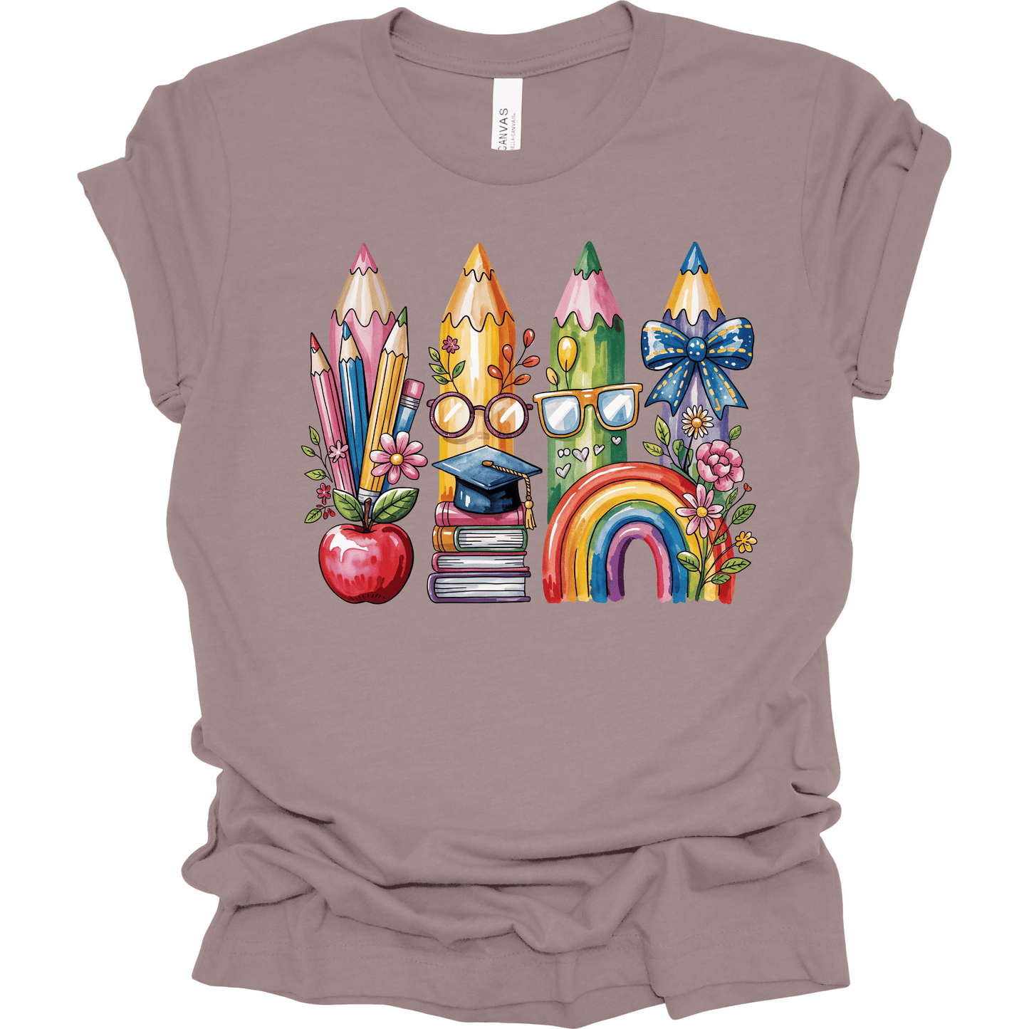 Watercolor Rainbow Pencil Teacher | Tee & Crewneck