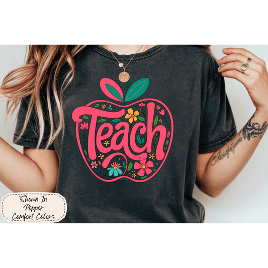 Floral Teach Apple | Teacher Graphic Tee