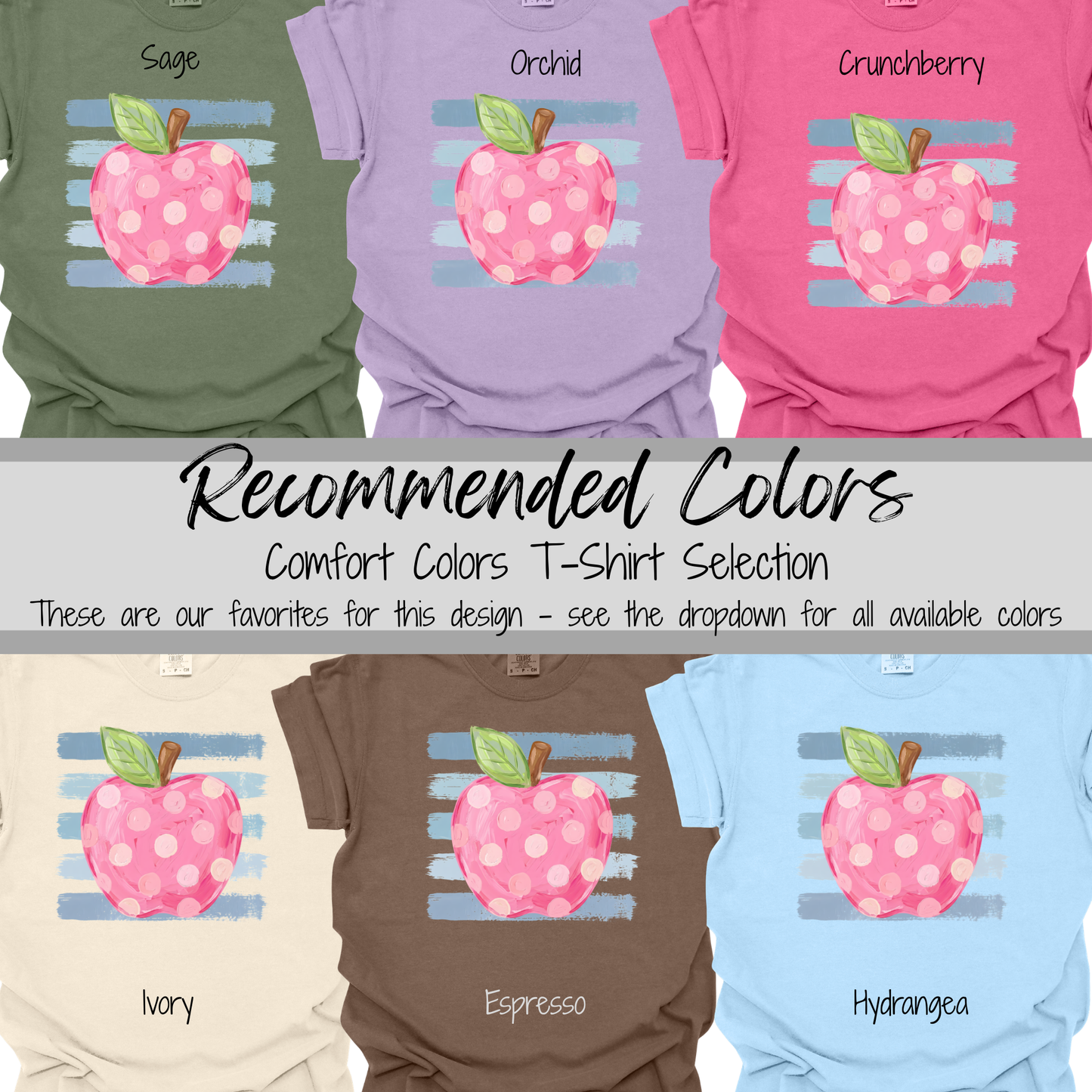 Pink Polka Dot Apple | Watercolor Teacher Tee