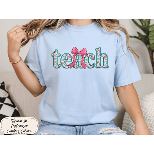 Teach | Preppy Bow Typography Graphic Tee