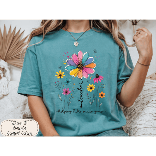 Floral Teacher | Helping Little Minds Grow Graphic Tee