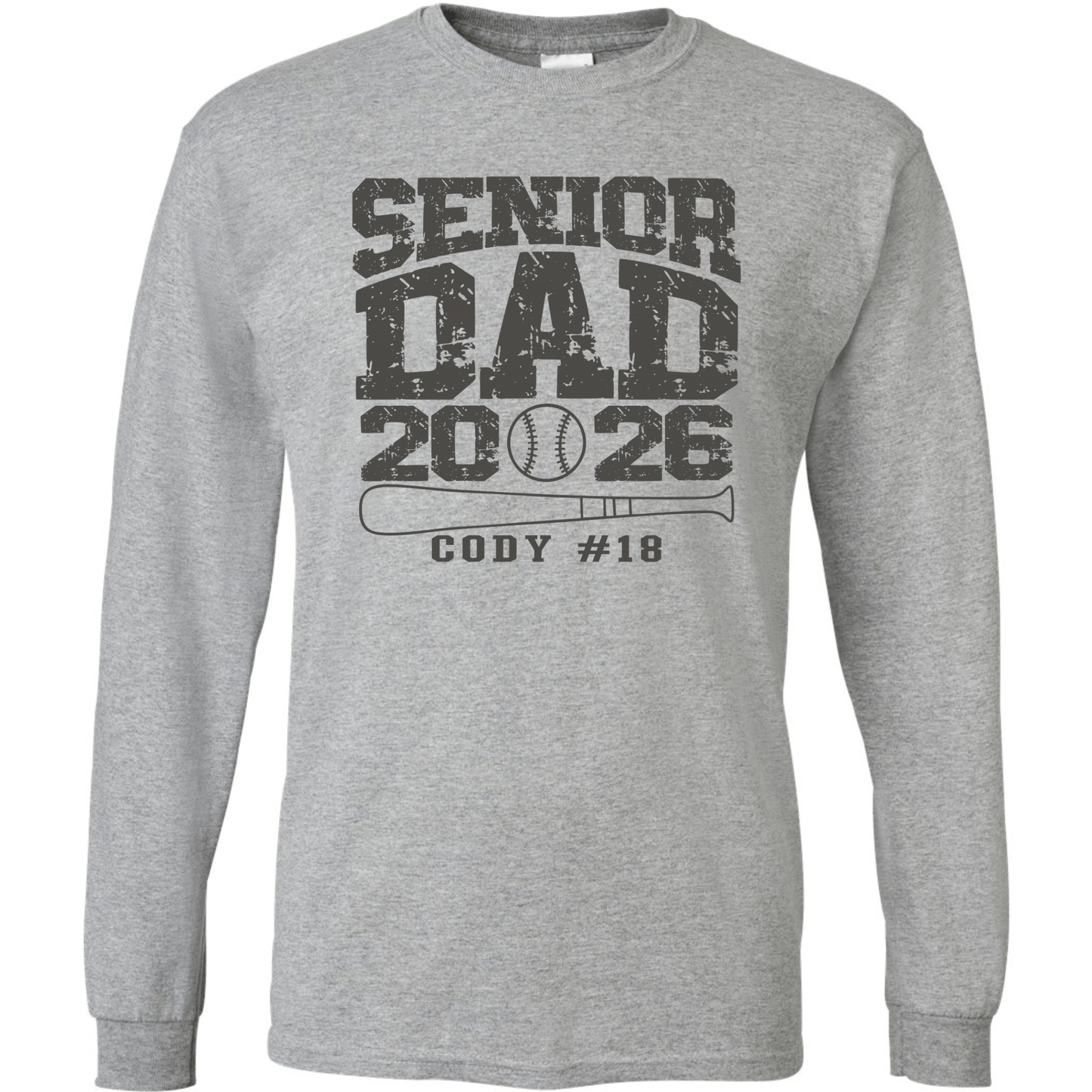 Senior Dad Baseball Long Sleeve T-Shirt – Custom Name & Number – Class of 2026