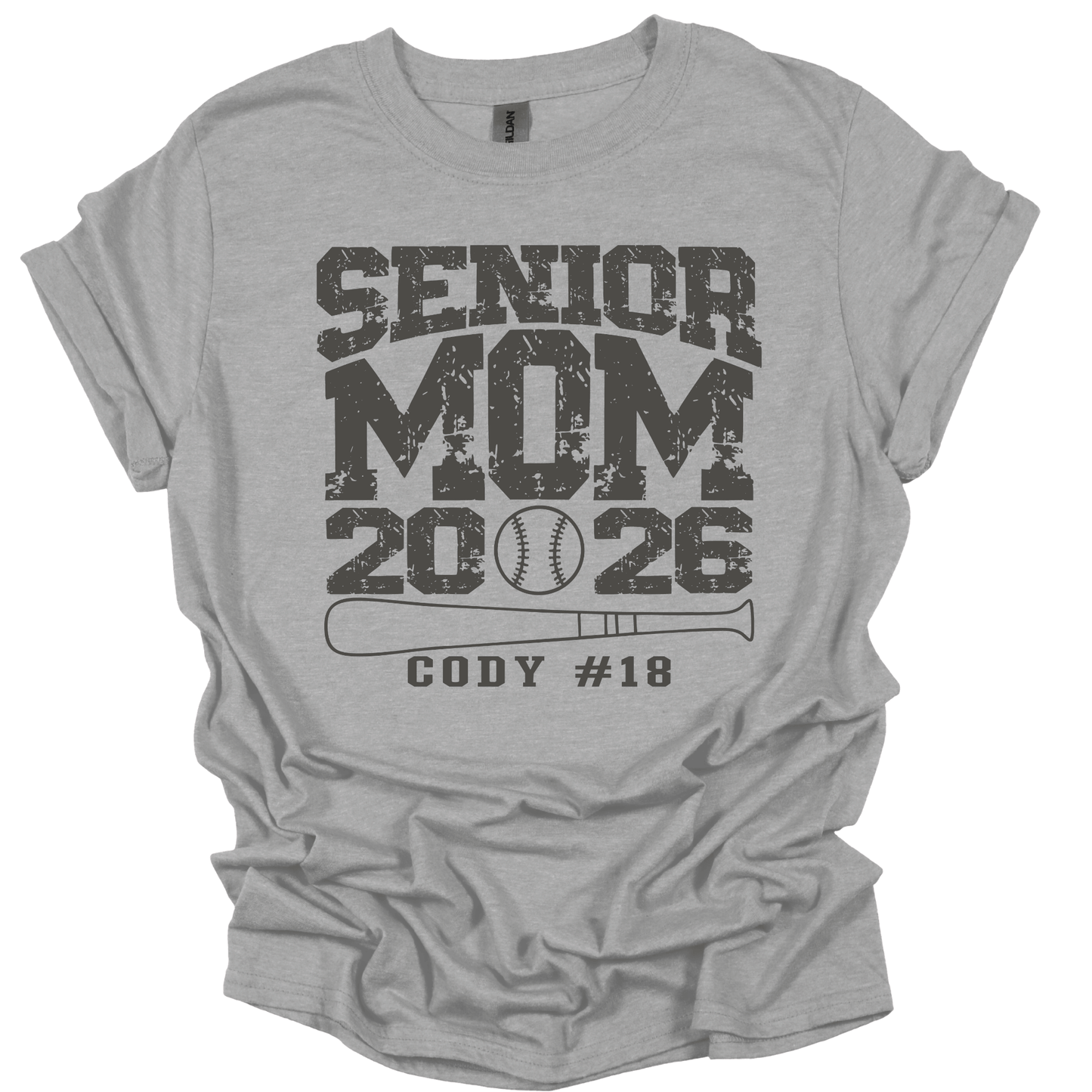Senior Mom Baseball Tee – Custom Name & Number – Class of 2026