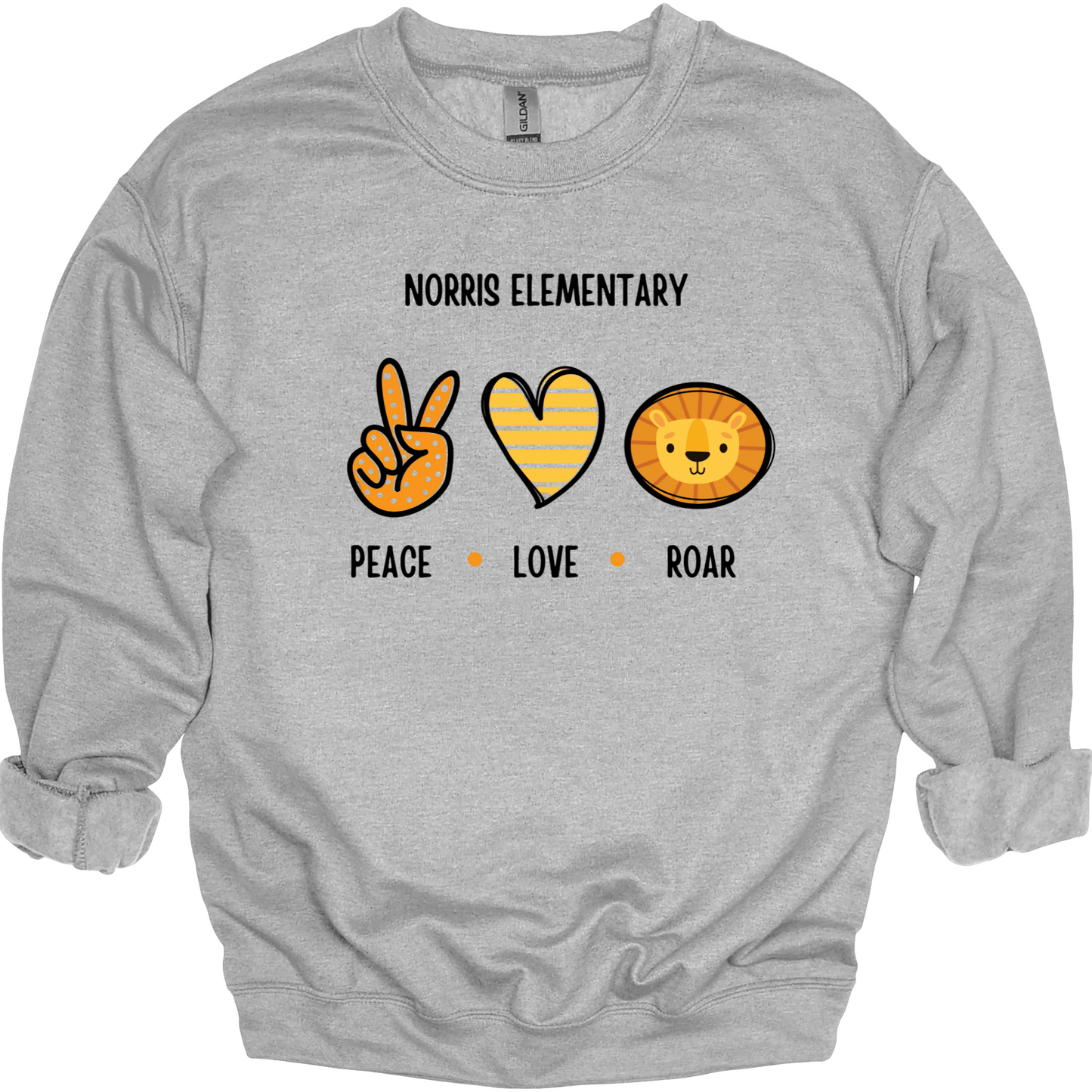 Norris Elementary: Peace, Love, Roar Crewneck Sweatshirt | Youth & Adult