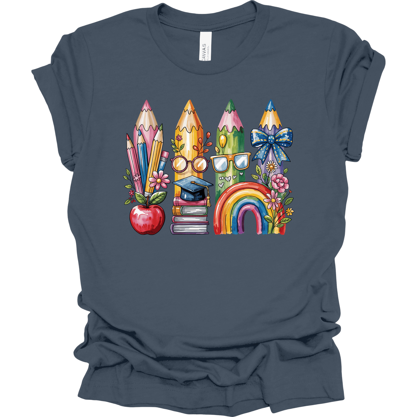 Watercolor Rainbow Pencil Teacher | Tee & Crewneck