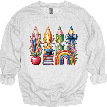 Watercolor Rainbow Pencil Teacher | Tee & Crewneck