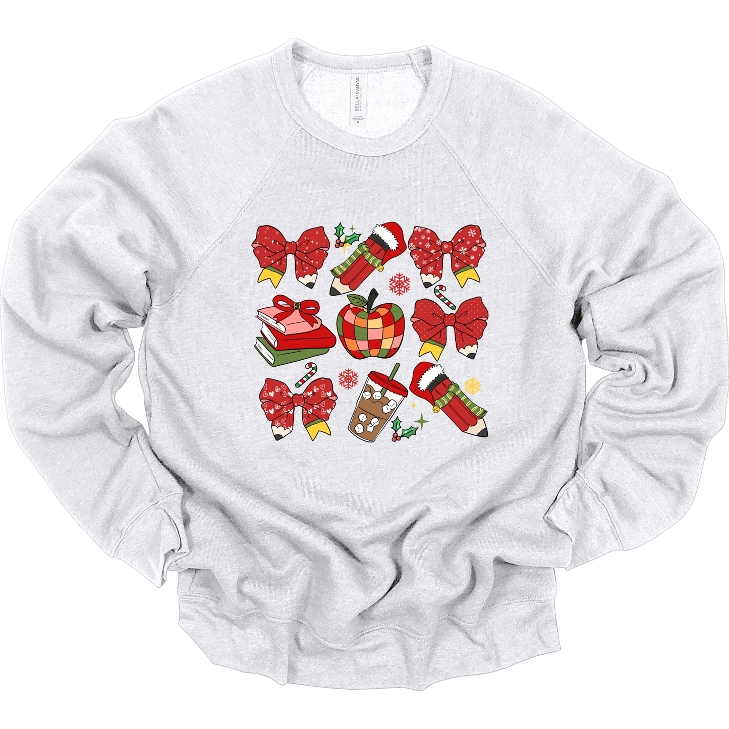 Teacher Christmas Collage: Holiday Bows, Pencils, Books & Apple