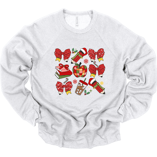 Teacher Christmas Collage: Holiday Bows, Pencils, Books & Apple