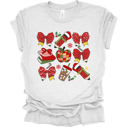 Teacher Christmas Collage: Holiday Bows, Pencils, Books & Apple