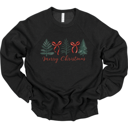 Minimal Merry Christmas: Evergreen Trees & Red Ribbon