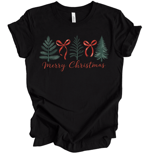 Minimal Merry Christmas: Evergreen Trees & Red Ribbon