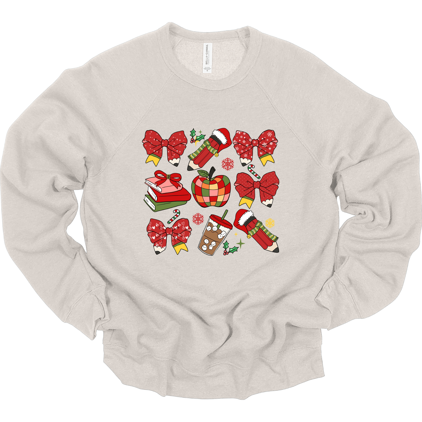 Teacher Christmas Collage: Holiday Bows, Pencils, Books & Apple