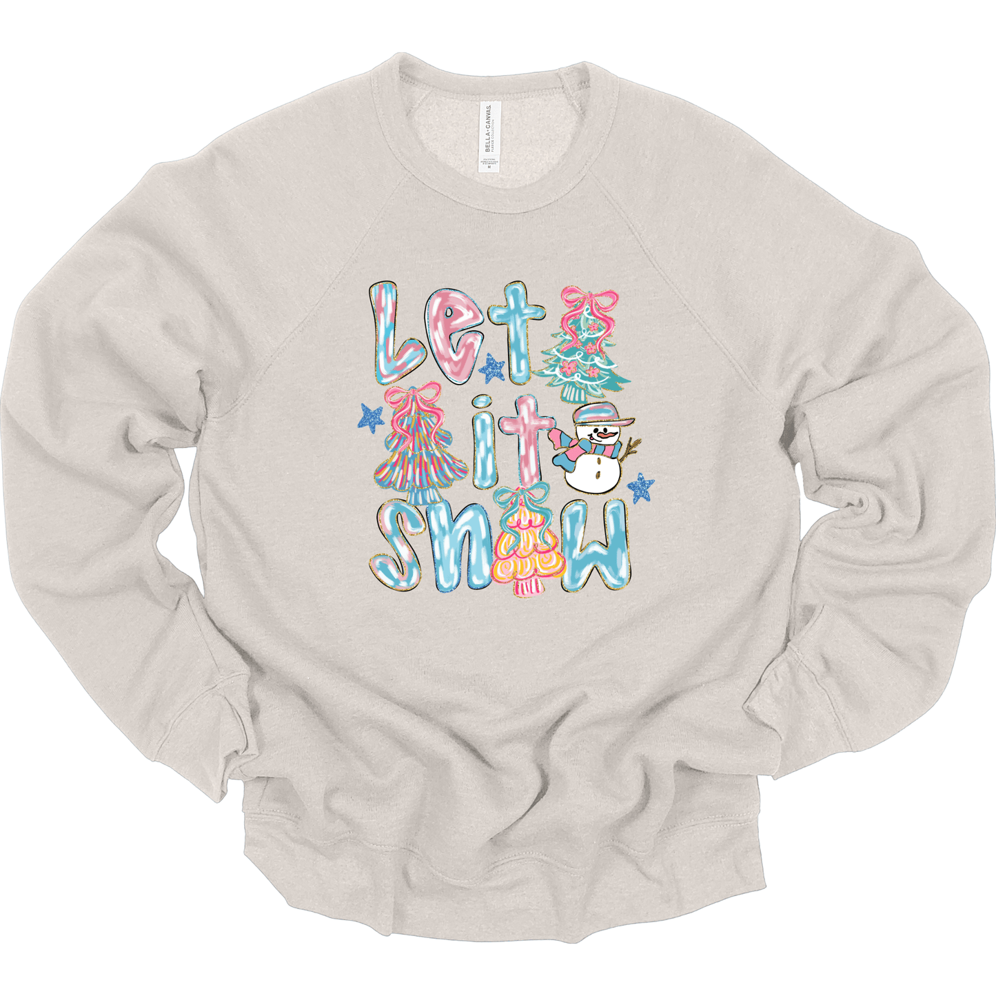 Let It Snow Pastel – Trees & Snowman Faux Glitter