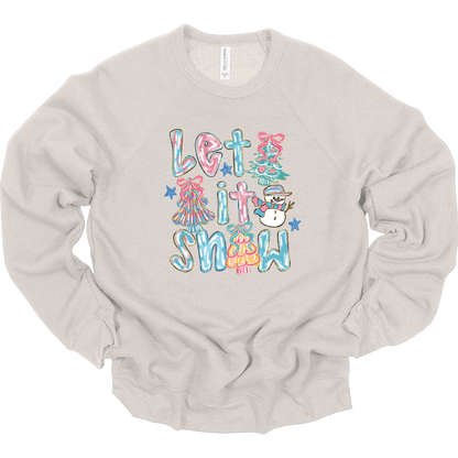 Let It Snow Pastel – Trees & Snowman Faux Glitter