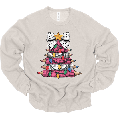 Pink Yarn Pencil Christmas Tree Teacher Shirt