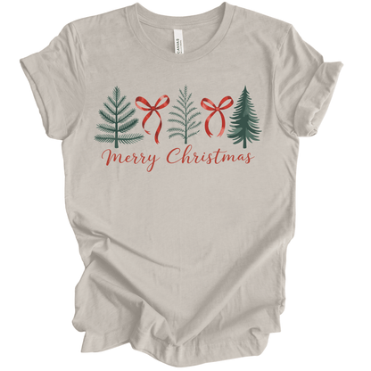 Minimal Merry Christmas: Evergreen Trees & Red Ribbon