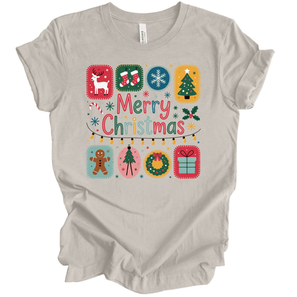 Merry Christmas Patchwork Icons – Cute Holiday Blocks & Festive Retro Colors