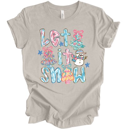 Let It Snow Pastel – Trees & Snowman Faux Glitter