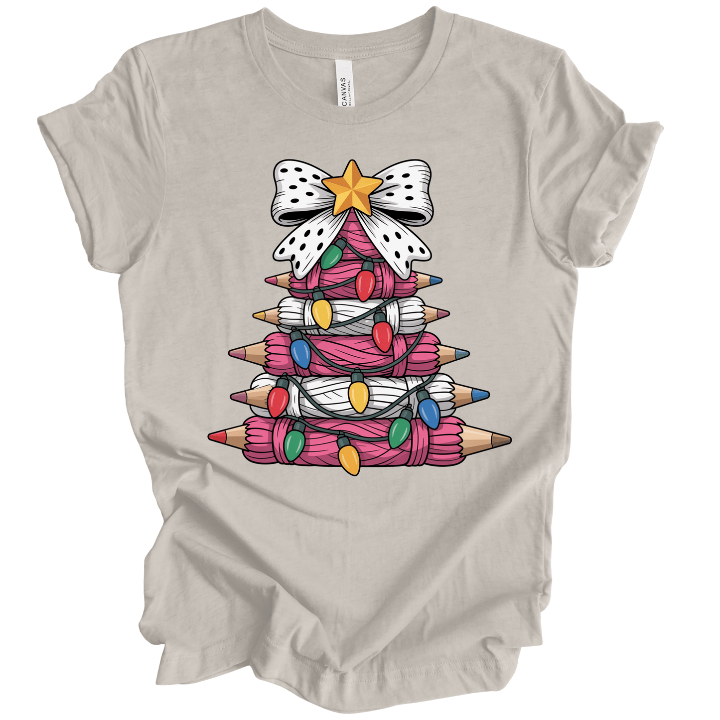 Pink Yarn Pencil Christmas Tree Teacher Shirt