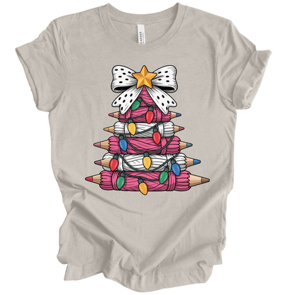 Pink Yarn Pencil Christmas Tree Teacher Shirt