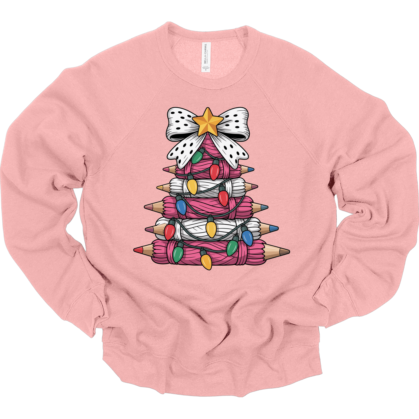 Pink Yarn Pencil Christmas Tree Teacher Shirt