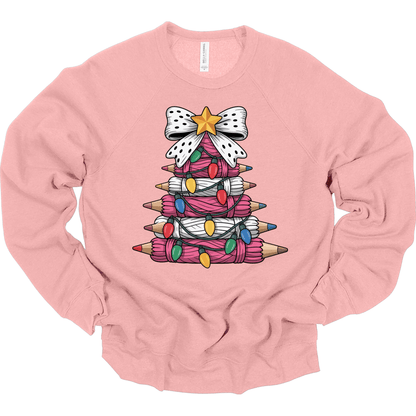 Pink Yarn Pencil Christmas Tree Teacher Shirt
