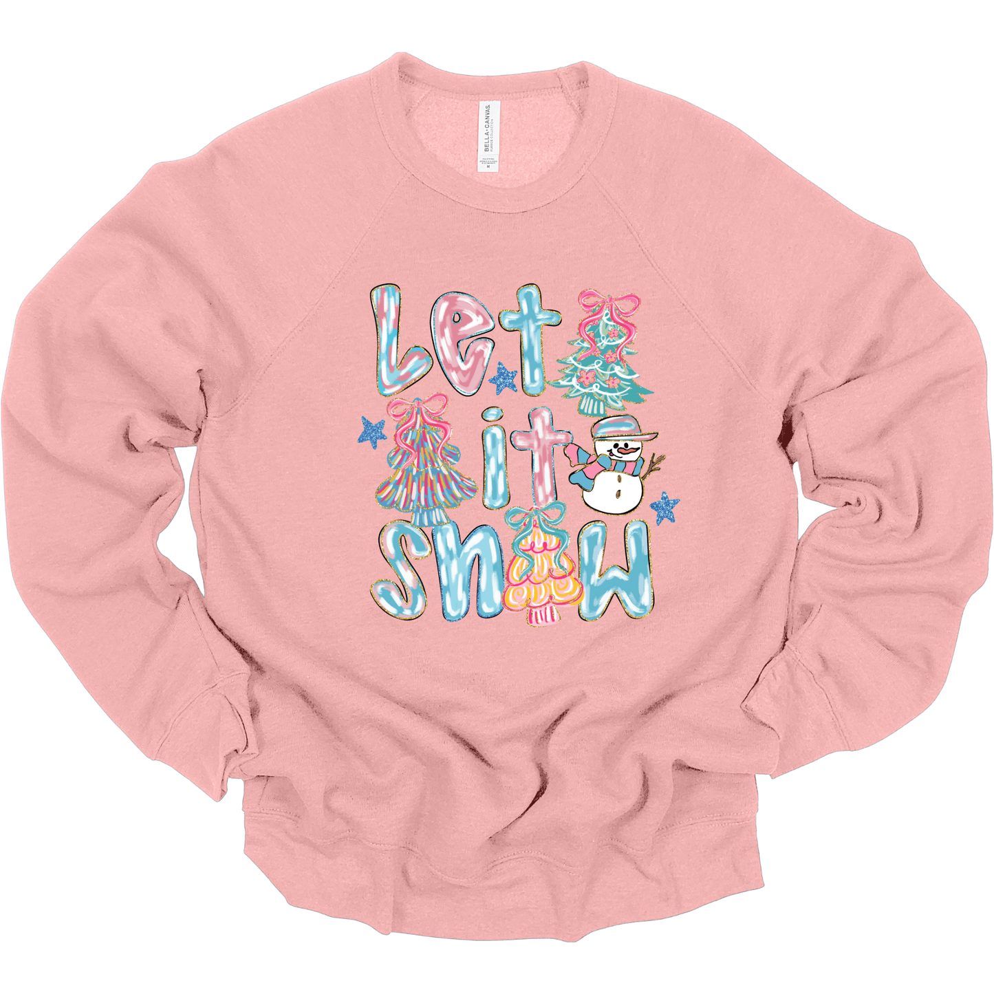 Let It Snow Pastel – Trees & Snowman Faux Glitter