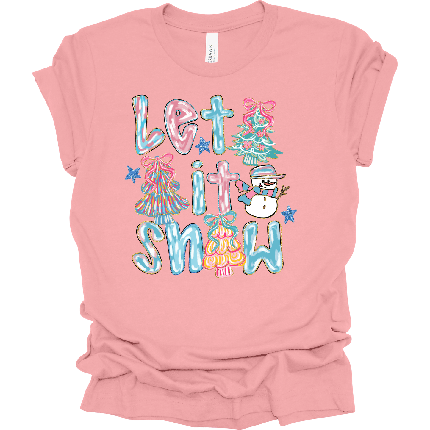 Let It Snow Pastel – Trees & Snowman Faux Glitter