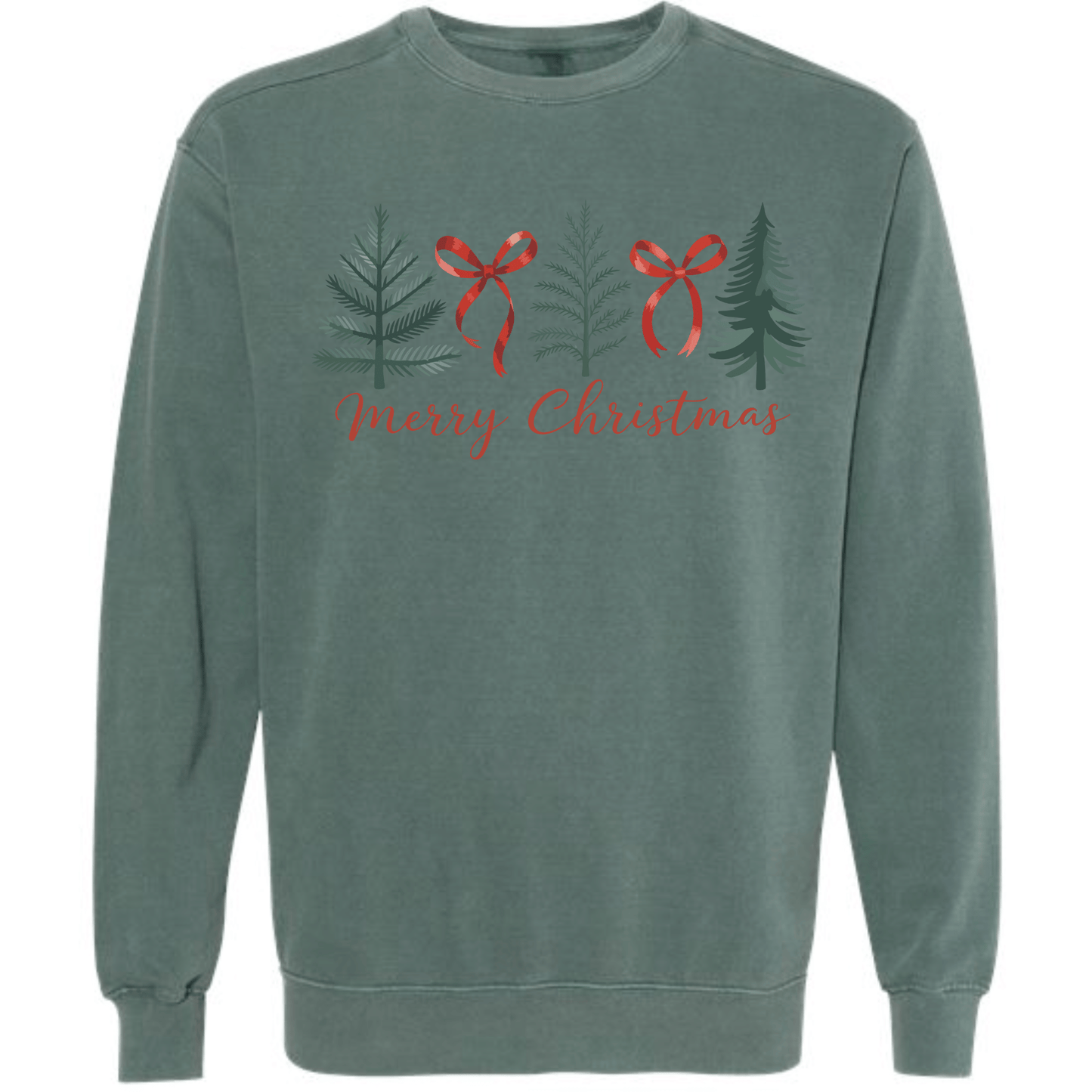 Minimal Merry Christmas: Evergreen Trees & Red Ribbon