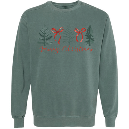 Minimal Merry Christmas: Evergreen Trees & Red Ribbon