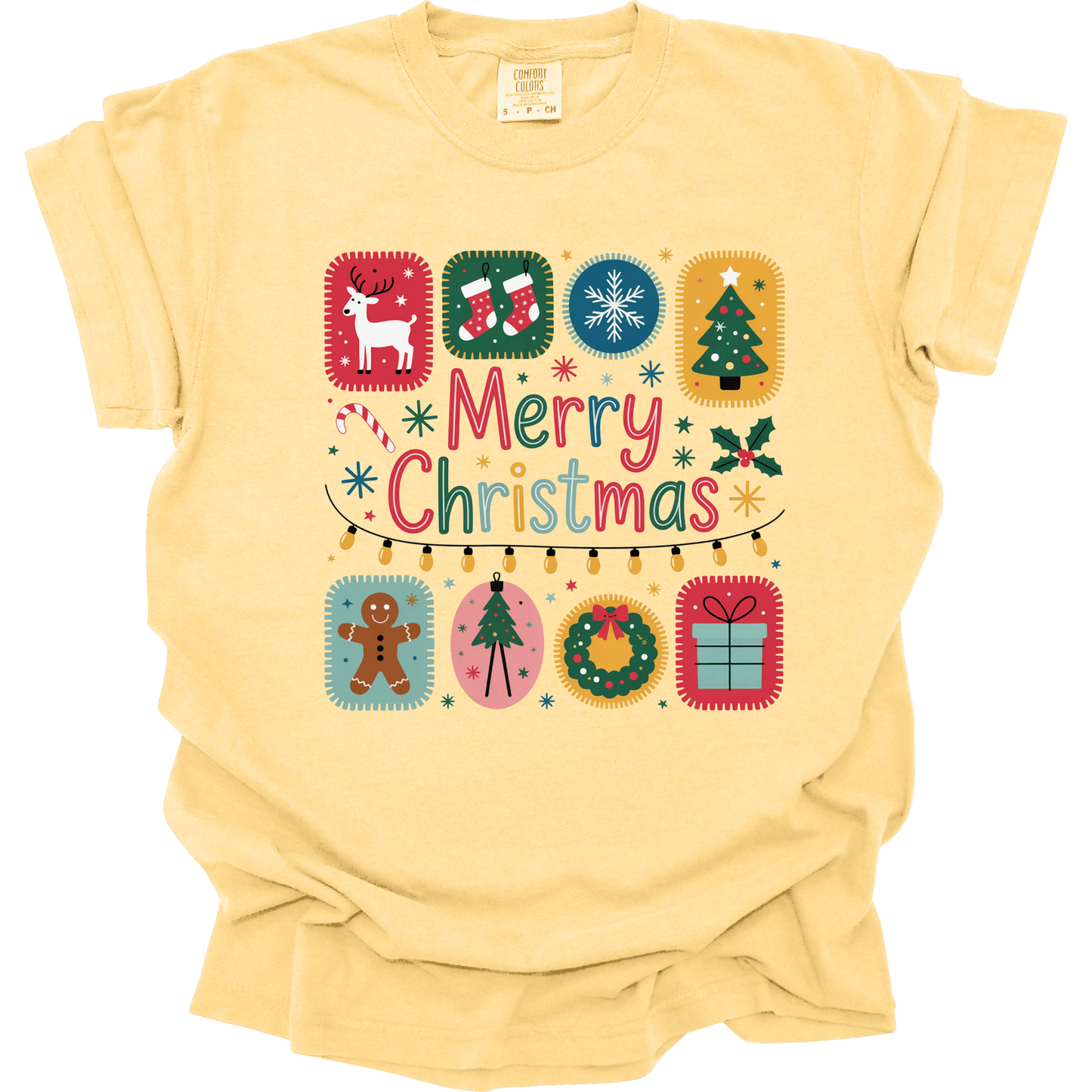 Merry Christmas Patchwork Icons – Cute Holiday Blocks & Festive Retro Colors