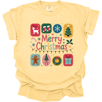 Merry Christmas Patchwork Icons – Cute Holiday Blocks & Festive Retro Colors