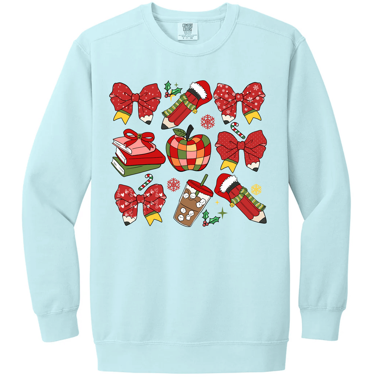 Teacher Christmas Collage: Holiday Bows, Pencils, Books & Apple