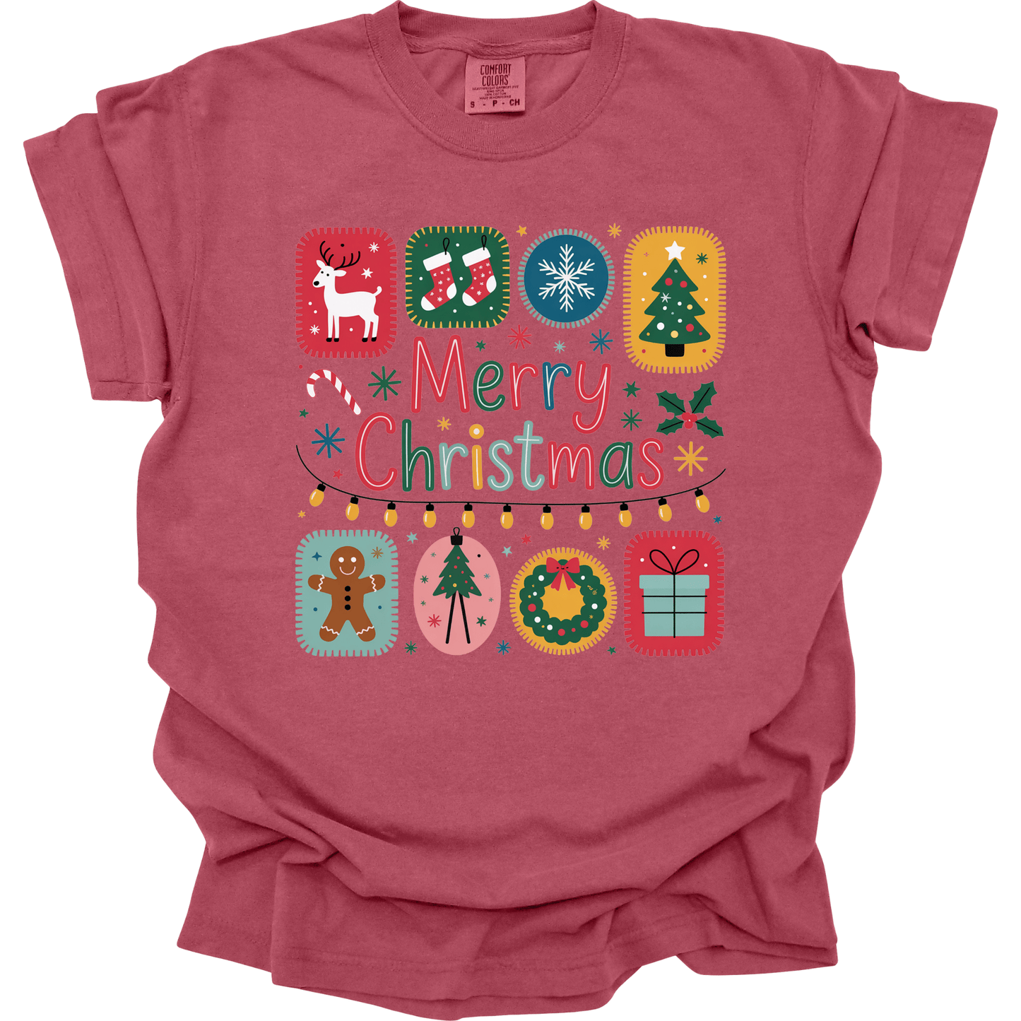 Merry Christmas Patchwork Icons – Cute Holiday Blocks & Festive Retro Colors