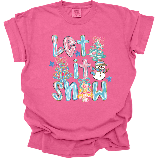 Let It Snow Pastel – Trees & Snowman Faux Glitter