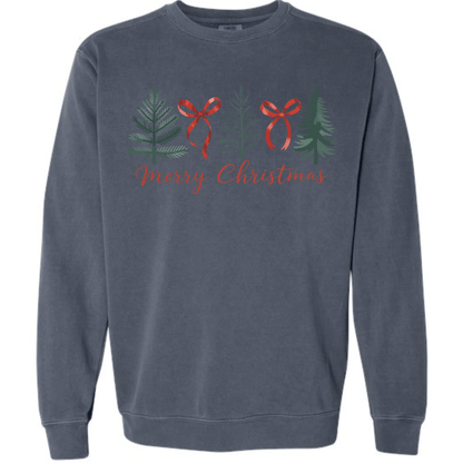Minimal Merry Christmas: Evergreen Trees & Red Ribbon