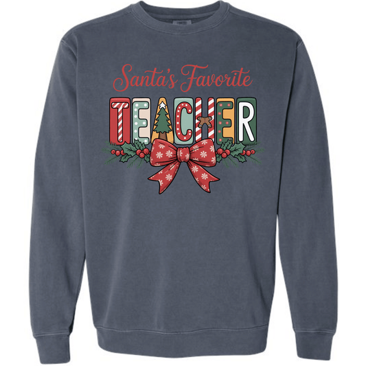 Santa’s Favorite Teacher Preppy Block Letter