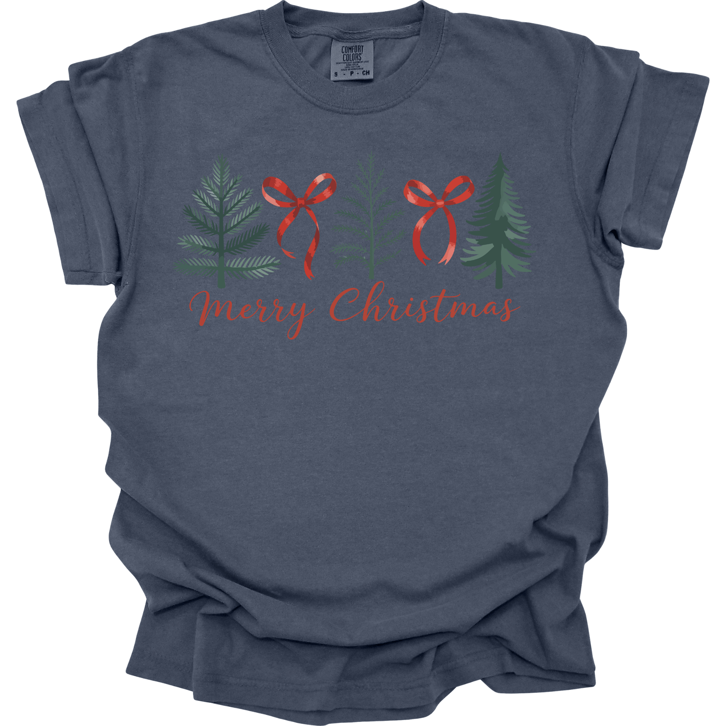 Minimal Merry Christmas: Evergreen Trees & Red Ribbon