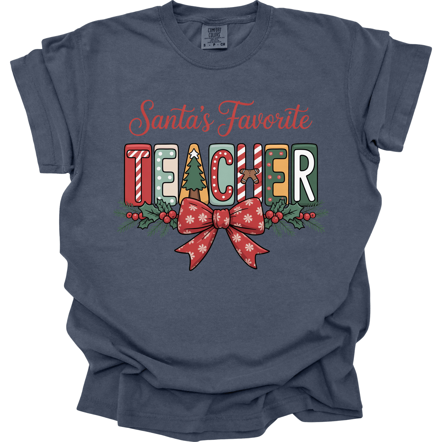 Santa’s Favorite Teacher Preppy Block Letter