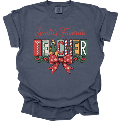 Santa’s Favorite Teacher Preppy Block Letter