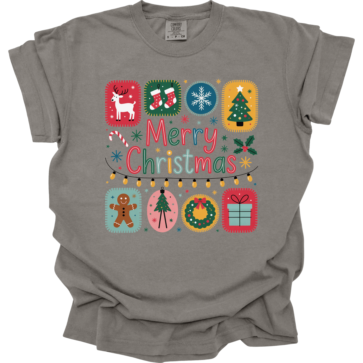 Merry Christmas Patchwork Icons – Cute Holiday Blocks & Festive Retro Colors