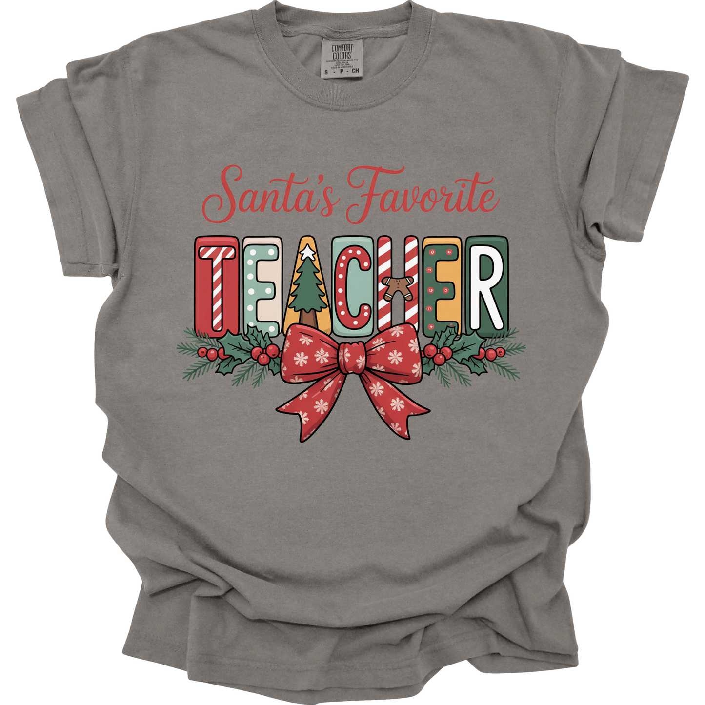 Santa’s Favorite Teacher Preppy Block Letter