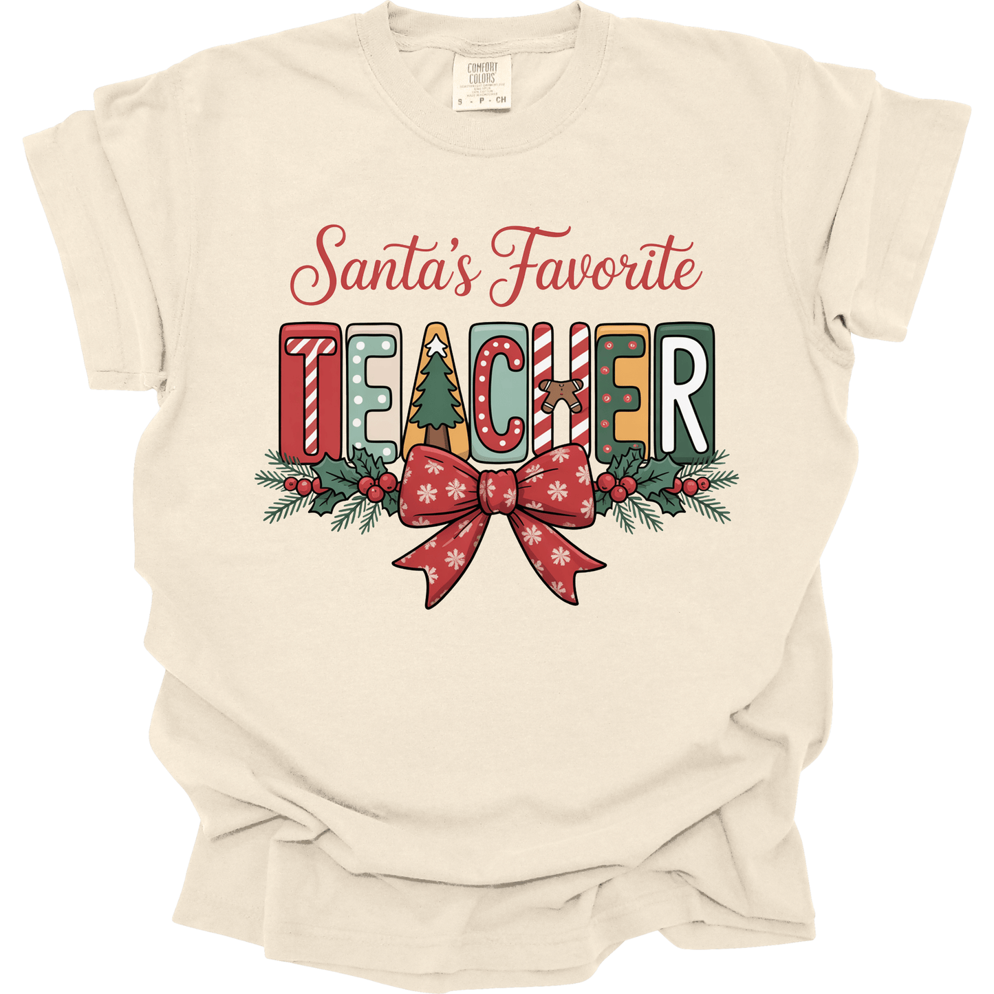 Santa’s Favorite Teacher Preppy Block Letter