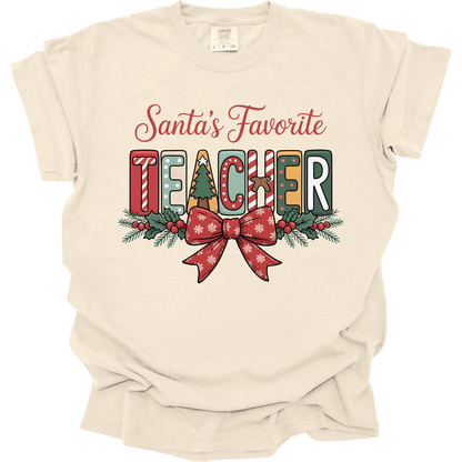 Santa’s Favorite Teacher Preppy Block Letter