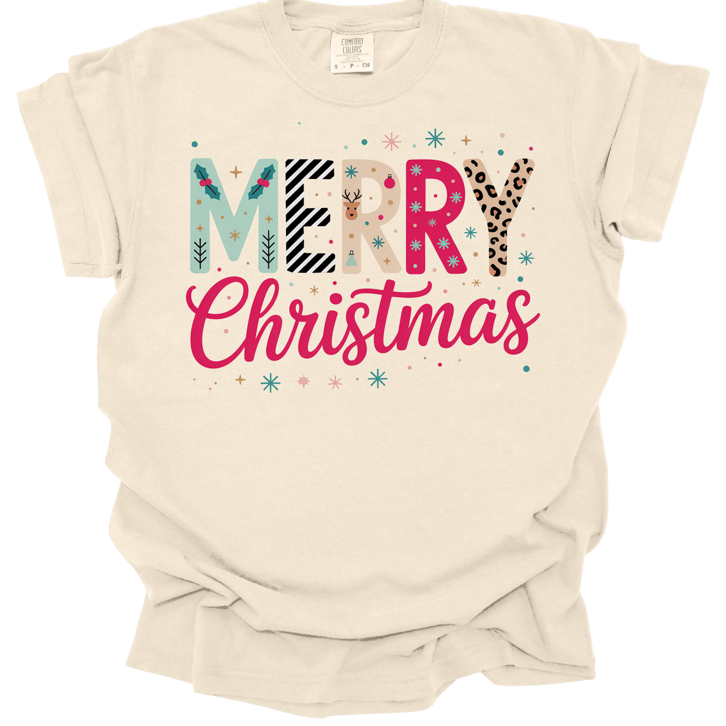 Merry Christmas Colorful Preppy Letters