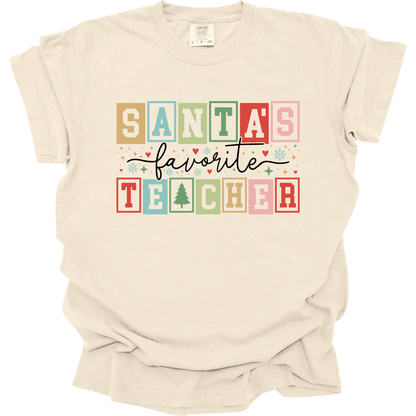 Santa’s Favorite Teacher Retro Block Letters